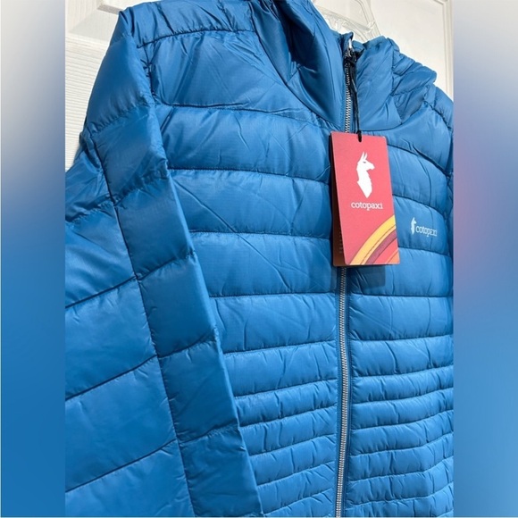 Cotopaxi Women's Large Fuego Hooded Down Jacket Puffer Lake Blue Aqua NWT - Picture 2 of 16